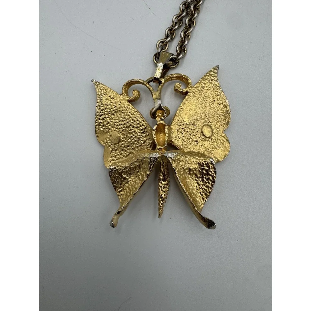 Vintage Gold Tone Yellow Butterfly On Gold Time Chain